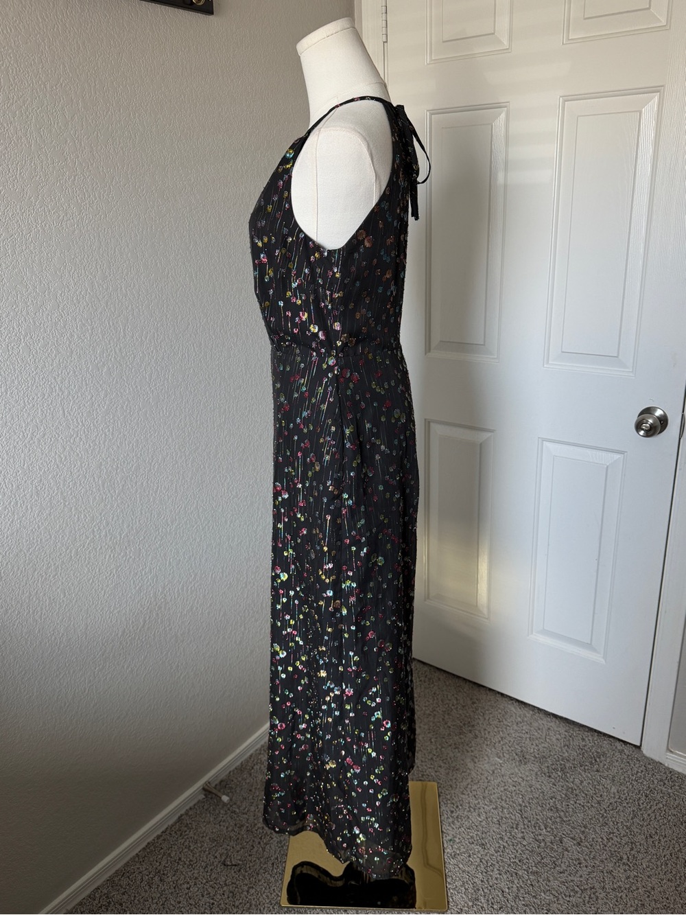 Anthropologie Black Multicolor Floral Halter Jumpsuit - Picture 4 of 5